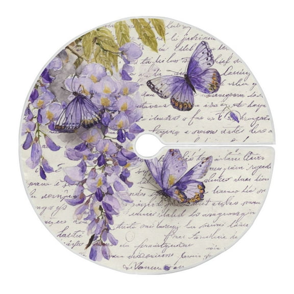RMDQTR Festive Christmas Tree Skirt47.2x47.2in - Holiday Home Decor for Xmas Party Butterflies and Wisteria Flowers
