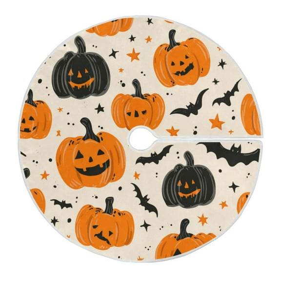 RMDQTR Festive Christmas Tree Skirt47.2x47.2in - Holiday Home Decor for Xmas Party Cartoon Halloween Pumpkins and Bats