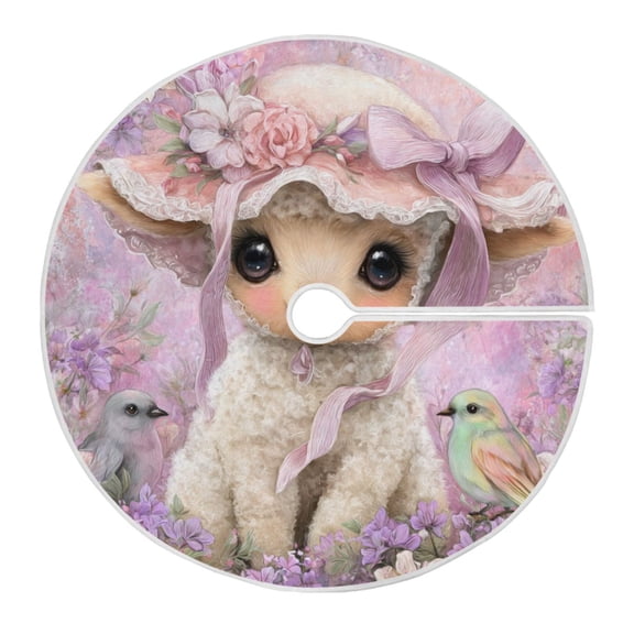 RMDQTR Festive Christmas Tree Skirt47.2x47.2in - Holiday Home Decor for Xmas Party Elegant and Cute Little Sheep