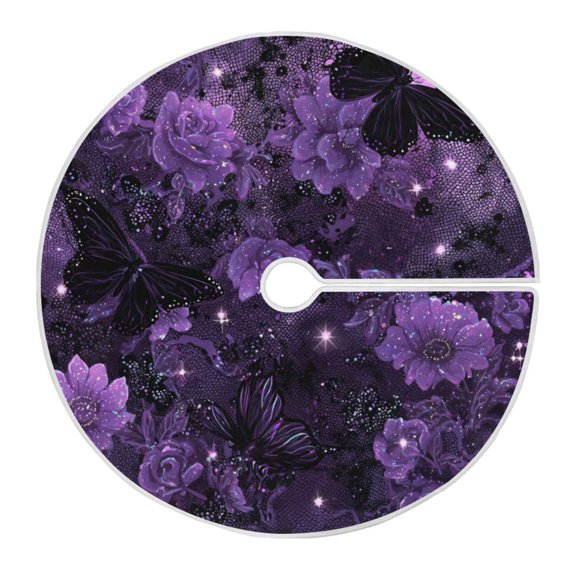 RMDQTR Festive Christmas Tree Skirt47.2x47.2in - Holiday Home Decor for Xmas Party Gorgeous Pink Flowers and Butterflies