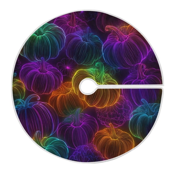 RMDQTR Festive Christmas Tree Skirt47.2x47.2in - Holiday Home Decor for Xmas Party Neon-glowing Pumpkins Pattern
