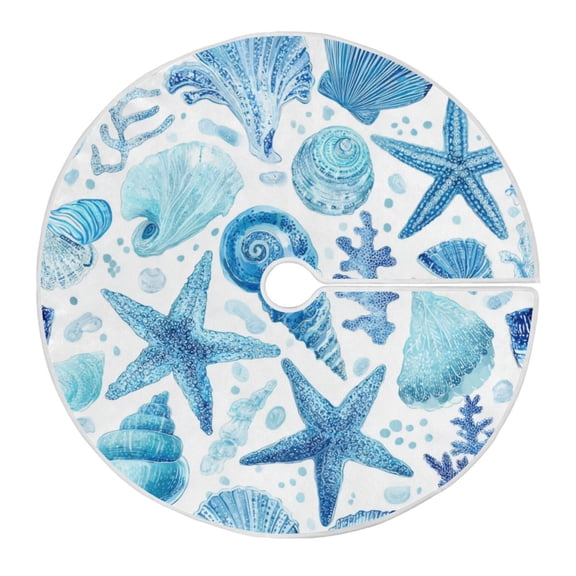 RMDQTR Festive Christmas Tree Skirt47.2x47.2in - Holiday Home Decor for Xmas Party Ocean-inspired Sea Creatures Pattern