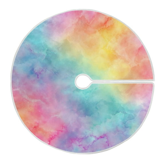 RMDQTR Festive Christmas Tree Skirt47.2x47.2in - Holiday Home Decor for Xmas Party Pastel Rainbow Tie-dye Pattern