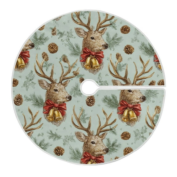RMDQTR Festive Christmas Tree Skirt47.2x47.2in - Holiday Home Decor for Xmas Party Reindeer and Red Ribbon Bows