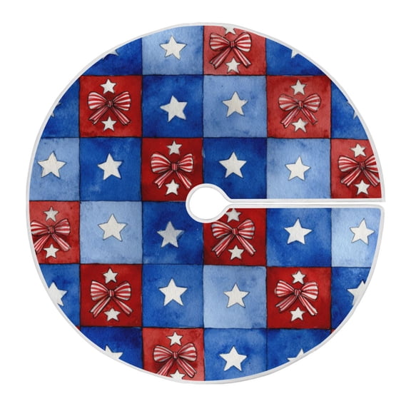 RMDQTR Festive Christmas Tree Skirt47.2x47.2in - Holiday Home Decor for Xmas Party Retro Red Bows Pattern