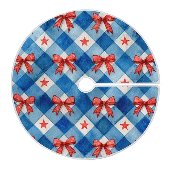 RMDQTR Festive Christmas Tree Skirt47.2x47.2in - Holiday Home Decor for Xmas Party Vibrant Red Bows Pattern