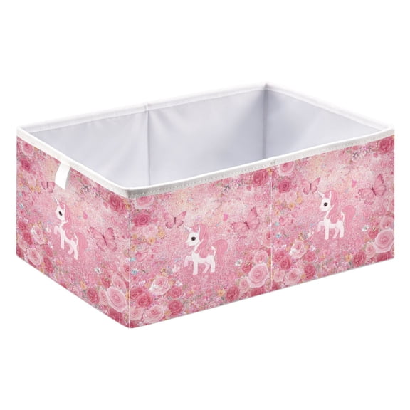 RMDQTR Glitter Unicorn Rose Paradise Storage Basket Foldable Open Organizers for Clothes Toys Books15.75x10.63x6.96in