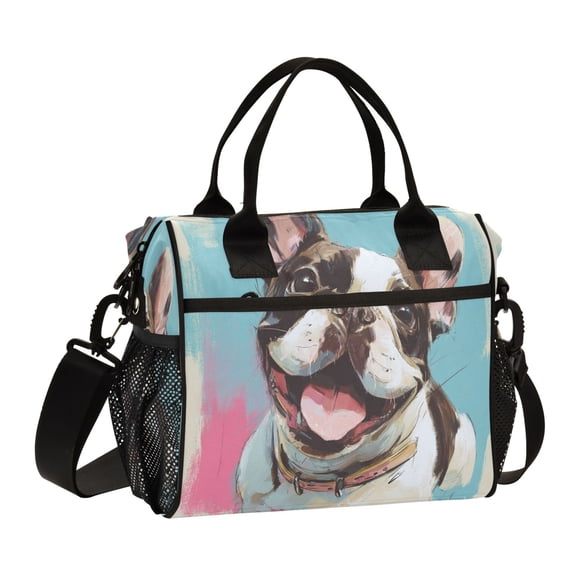 RMDQTR Happy Frenchie Pop Portrait Large Tote Lunch Bag, Multi-Compartment Waterproof Thermal Food Bag for Commute Office & Picnic Outings