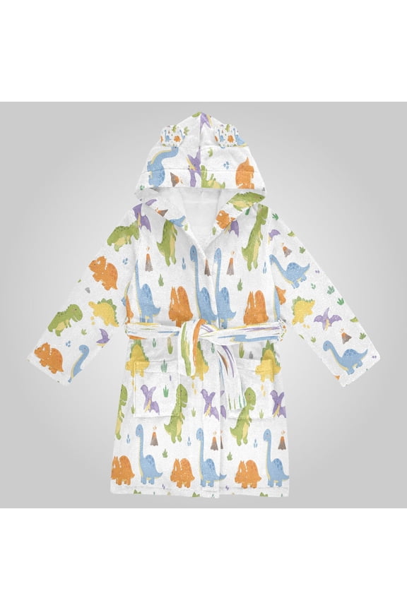 Hooded Fleece Bathrobe with Removable Belt and Pockets Soft and Absorbent for Home, Pool, Beach, Halloween, and Christmas Wear Adorable Dinosaur Nursery