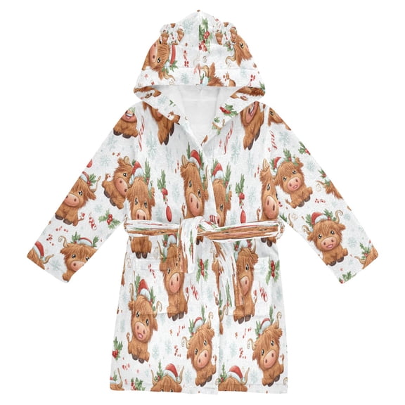 RMDQTR Hooded Fleece Bathrobe with Removable Belt and Pockets Soft and Absorbent for Home, Pool, Beach, Halloween, and Christmas Wear Adorable Yaks at Christmas