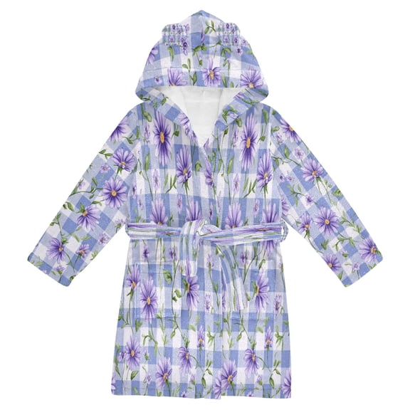 RMDQTR Hooded Fleece Bathrobe with Removable Belt and Pockets Soft and Absorbent for Home, Pool, Beach, Halloween, and Christmas Wear Beautiful Lush Purple Daisies