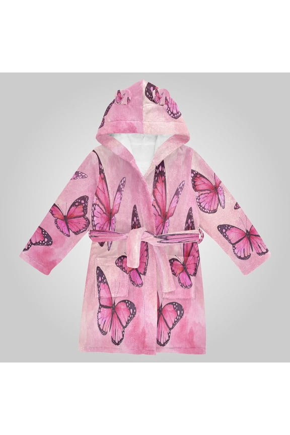 Hooded Fleece Bathrobe with Removable Belt and Pockets Soft and Absorbent for Home, Pool, Beach, Halloween, and Christmas Wear Blush Monarch Butterflies