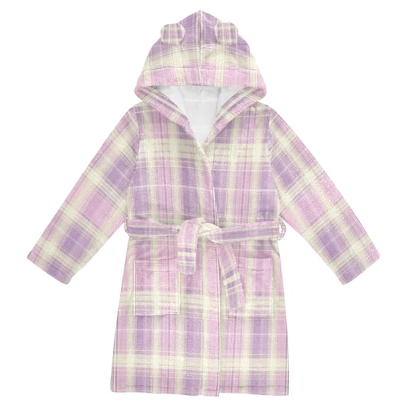 RMDQTR Hooded Fleece Bathrobe with Removable Belt and Pockets Soft and Absorbent for Home, Pool, Beach, Halloween, and Christmas Wear Bright Pink Checkered Pattern