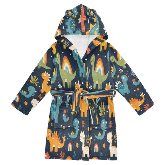 RMDQTR Hooded Fleece Bathrobe with Removable Belt and Pockets Soft and Absorbent for Home, Pool, Beach, Halloween, and Christmas Wear Cartoon Dinasour Patterns