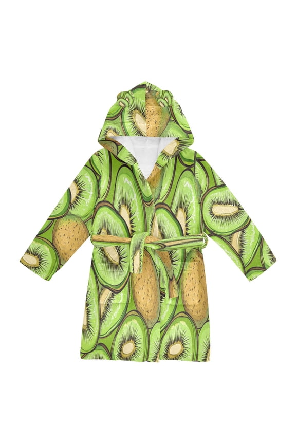 Hooded Fleece Bathrobe with Removable Belt and Pockets Soft and Absorbent for Home, Pool, Beach, Halloween, and Christmas Wear Cartoon Kiwi Fruit Patterns