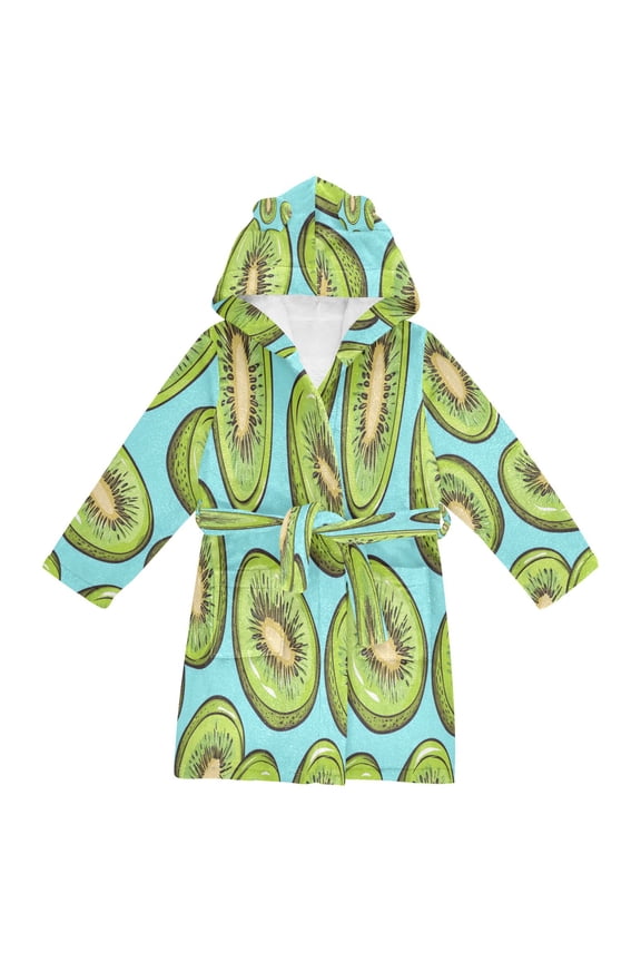 Hooded Fleece Bathrobe with Removable Belt and Pockets Soft and Absorbent for Home, Pool, Beach, Halloween, and Christmas Wear Cartoon Kiwi Fruit