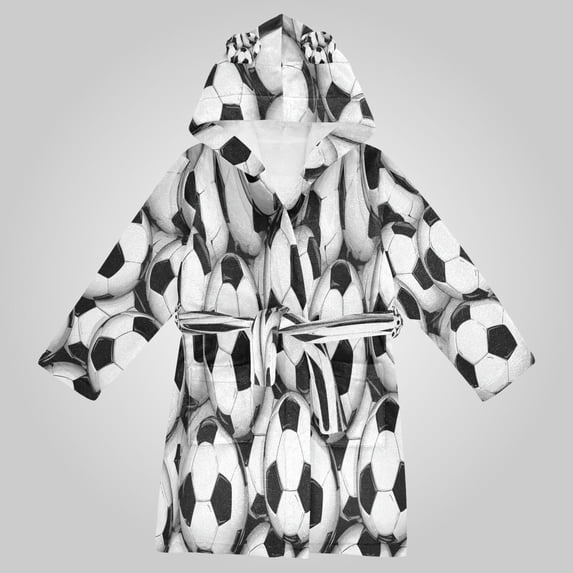 RMDQTR Hooded Fleece Bathrobe with Removable Belt and Pockets Soft and Absorbent for Home, Pool, Beach, Halloween, and Christmas Wear Classic Soccer Tile Pattern