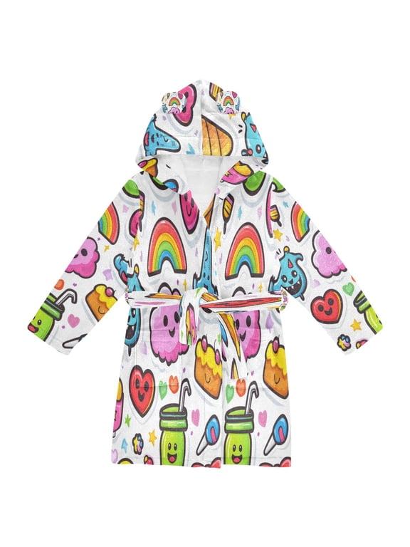 Hooded Fleece Bathrobe with Removable Belt and Pockets Soft and Absorbent for Home, Pool, Beach, Halloween, and Christmas Wear Colorful Rainbow
