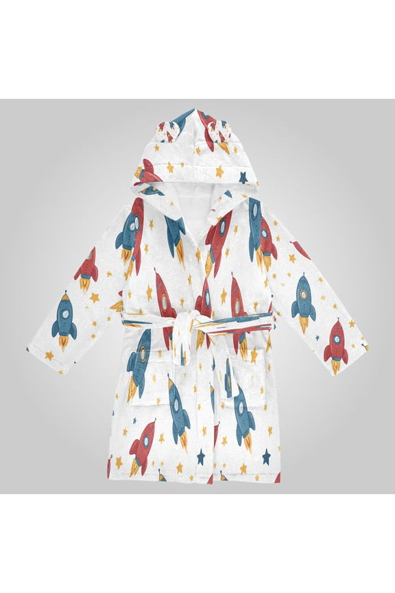 Hooded Fleece Bathrobe with Removable Belt and Pockets Soft and Absorbent for Home, Pool, Beach, Halloween, and Christmas Wear Cosmic Adventure Collage