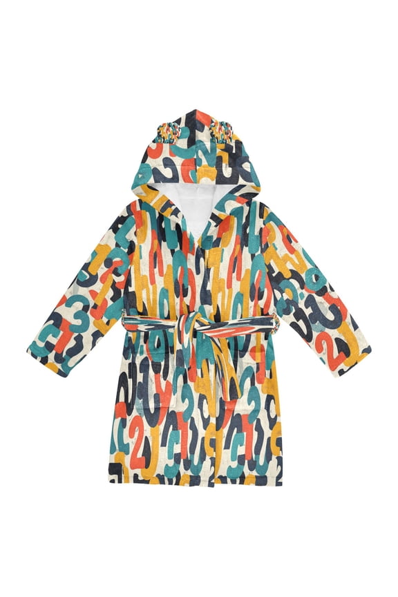 Hooded Fleece Bathrobe with Removable Belt and Pockets Soft and Absorbent for Home, Pool, Beach, Halloween, and Christmas Wear Creative Numeric Alphabet