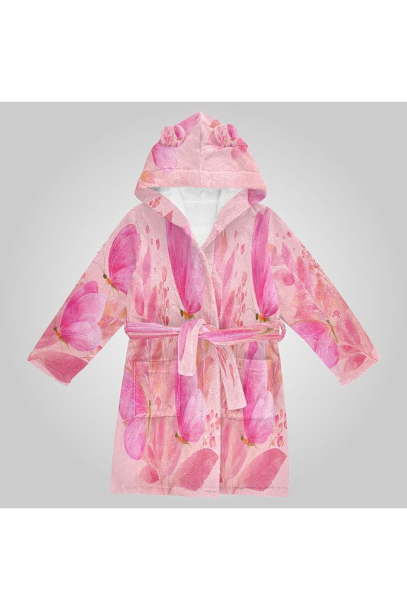 Hooded Fleece Bathrobe with Removable Belt and Pockets Soft and Absorbent for Home, Pool, Beach, Halloween, and Christmas Wear Crimson Butterfly Reverie