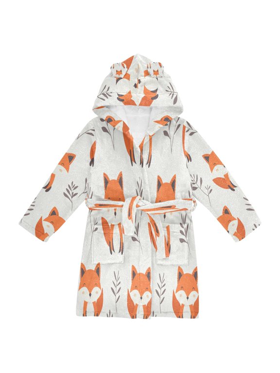 Hooded Fleece Bathrobe with Removable Belt and Pockets Soft and Absorbent for Home, Pool, Beach, Halloween, and Christmas Wear Cute Fox Pattern