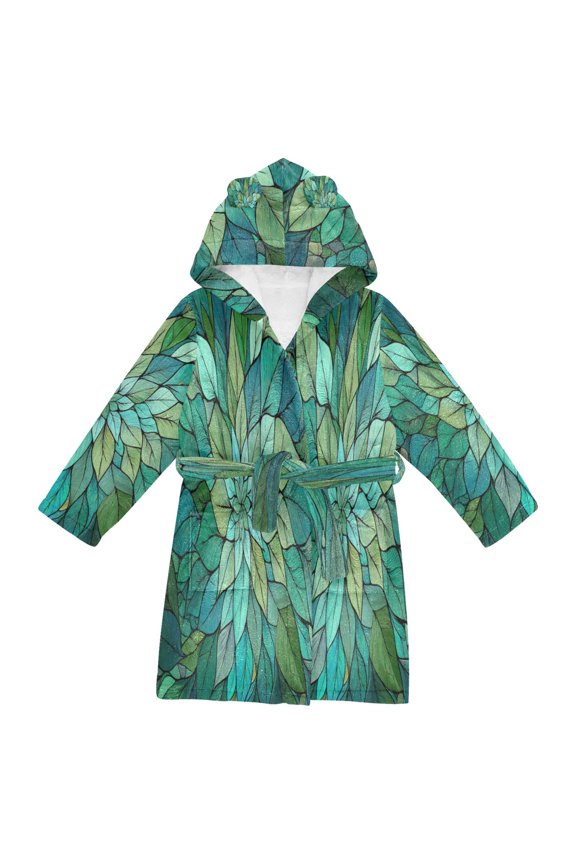 Hooded Fleece Bathrobe with Removable Belt and Pockets Soft and Absorbent for Home, Pool, Beach, Halloween, and Christmas Wear Delicate Stained Glass Pattern