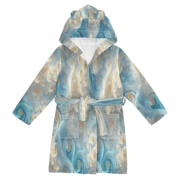 RMDQTR Hooded Fleece Bathrobe with Removable Belt and Pockets Soft and Absorbent for Home, Pool, Beach, Halloween, and Christmas Wear Digital Fractal Swirls