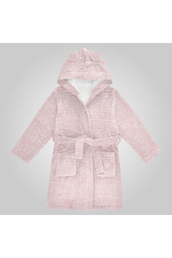 Hooded Fleece Bathrobe with Removable Belt and Pockets Soft and Absorbent for Home, Pool, Beach, Halloween, and Christmas Wear Dusty Pink Linen Weave Texture