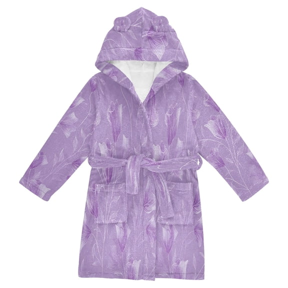 RMDQTR Hooded Fleece Bathrobe with Removable Belt and Pockets Soft and Absorbent for Home, Pool, Beach, Halloween, and Christmas Wear Elegant Lavender Design