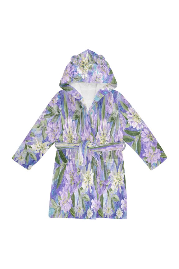 Hooded Fleece Bathrobe with Removable Belt and Pockets Soft and Absorbent for Home, Pool, Beach, Halloween, and Christmas Wear Elegant Purple Daffodil Pattern
