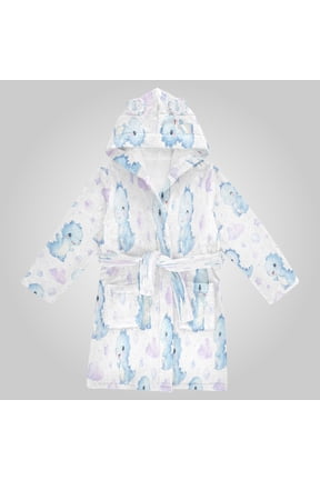Hooded Fleece Bathrobe with Removable Belt and Pockets Soft and Absorbent for Home, Pool, Beach, Halloween, and Christmas Wear Gentle Blue Dino Cloud Stars