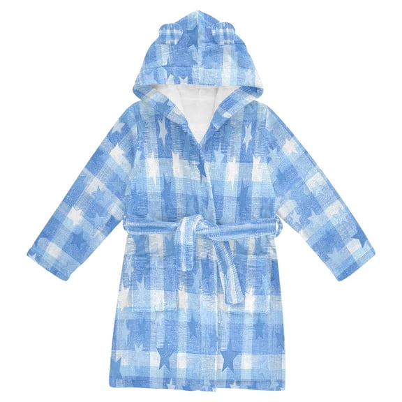 RMDQTR Hooded Fleece Bathrobe with Removable Belt and Pockets Soft and Absorbent for Home, Pool, Beach, Halloween, and Christmas Wear Gentle Blue Stars