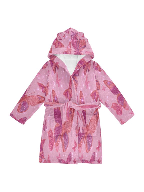 Hooded Fleece Bathrobe with Removable Belt and Pockets Soft and Absorbent for Home, Pool, Beach, Halloween, and Christmas Wear Glittering Sequin Butterfly
