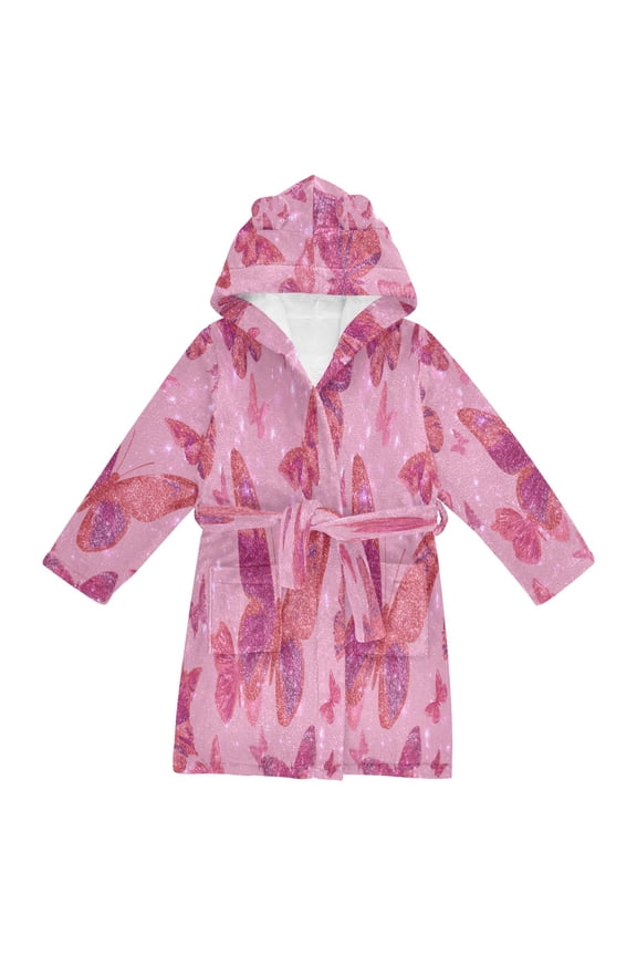 Hooded Fleece Bathrobe with Removable Belt and Pockets Soft and Absorbent for Home, Pool, Beach, Halloween, and Christmas Wear Glittering Sequin Butterfly