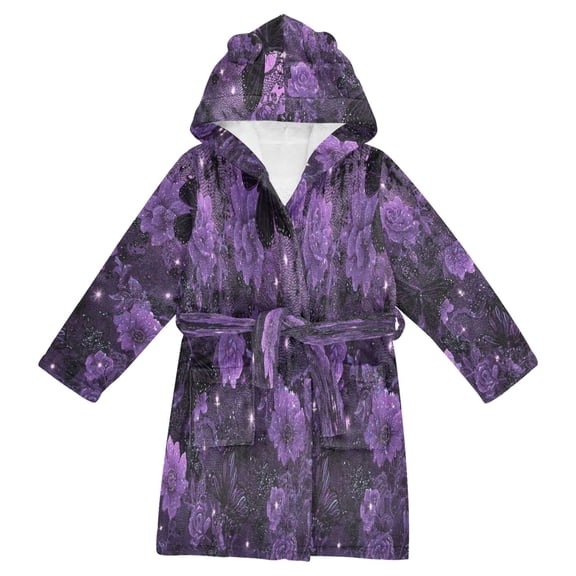 RMDQTR Hooded Fleece Bathrobe with Removable Belt and Pockets Soft and Absorbent for Home, Pool, Beach, Halloween, and Christmas Wear Gorgeous Pink Flowers and Butterflies