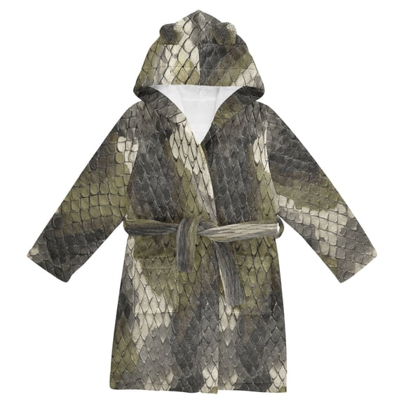 RMDQTR Hooded Fleece Bathrobe with Removable Belt and Pockets Soft and Absorbent for Home, Pool, Beach, Halloween, and Christmas Wear Greenish-brown Snake Skin Print Pattern