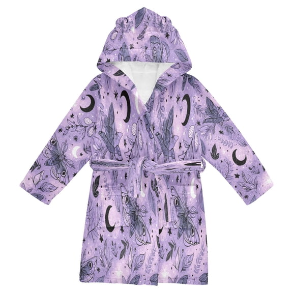 RMDQTR Hooded Fleece Bathrobe with Removable Belt and Pockets Soft and Absorbent for Home, Pool, Beach, Halloween, and Christmas Wear Lavender-colored Moths