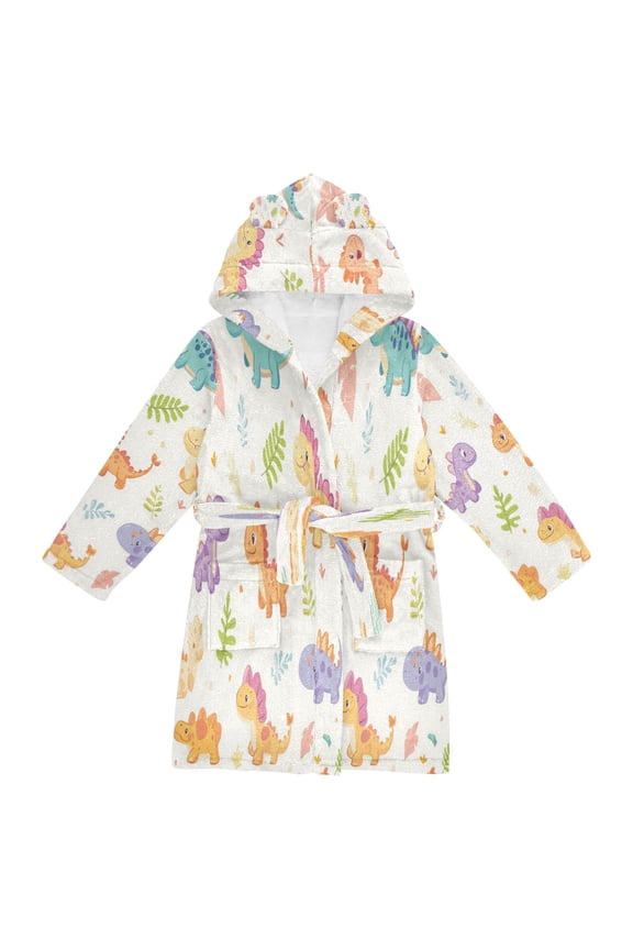 Hooded Fleece Bathrobe with Removable Belt and Pockets Soft and Absorbent for Home, Pool, Beach, Halloween, and Christmas Wear Lovely Dinasour Pattern