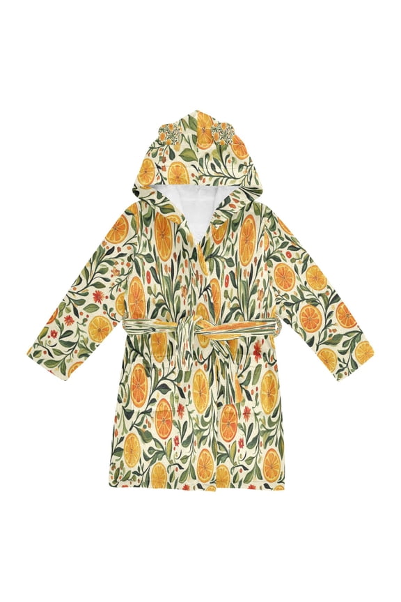 Hooded Fleece Bathrobe with Removable Belt and Pockets Soft and Absorbent for Home, Pool, Beach, Halloween, and Christmas Wear Orange Slice Pattern