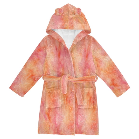 RMDQTR Hooded Fleece Bathrobe with Removable Belt and Pockets Soft and Absorbent for Home, Pool, Beach, Halloween, and Christmas Wear Orange Tie-dye Firework