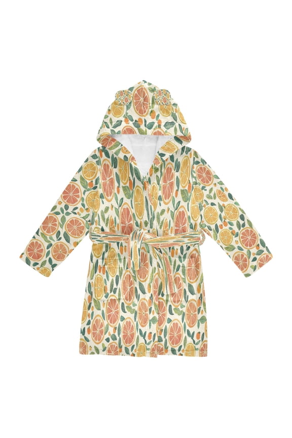 Hooded Fleece Bathrobe with Removable Belt and Pockets Soft and Absorbent for Home, Pool, Beach, Halloween, and Christmas Wear Oranges and Citrus Pattern