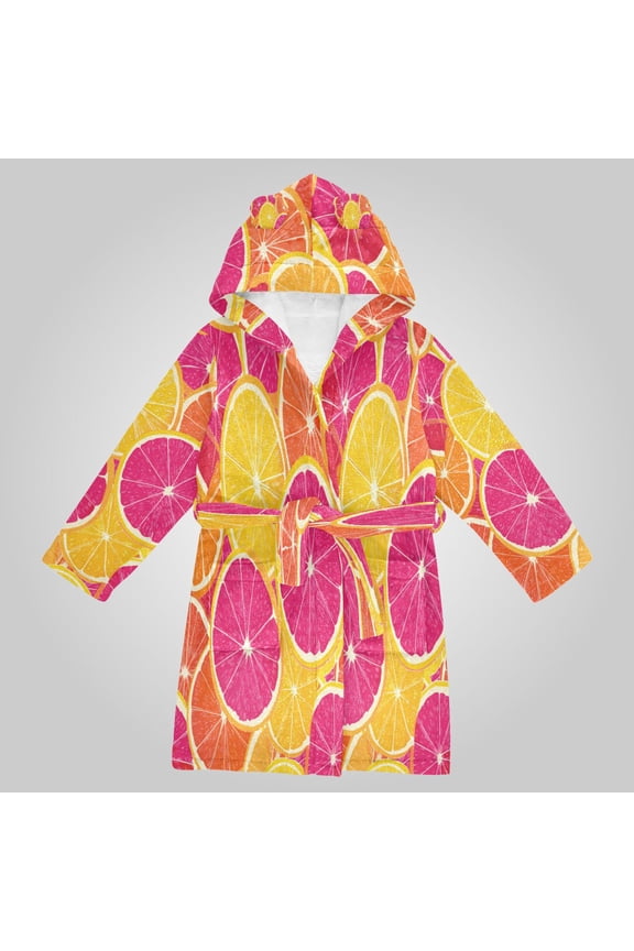 Hooded Fleece Bathrobe with Removable Belt and Pockets Soft and Absorbent for Home, Pool, Beach, Halloween, and Christmas Wear Oranges and Grapefruits