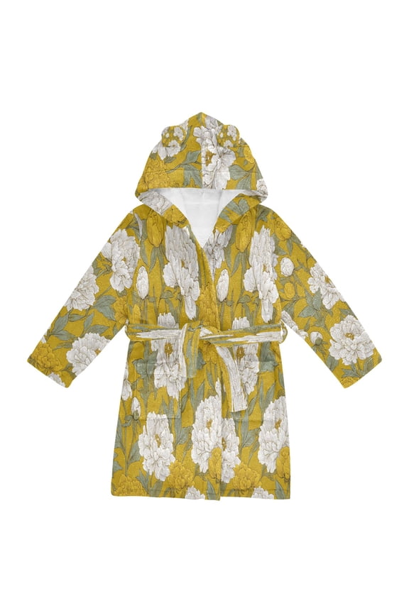 Hooded Fleece Bathrobe with Removable Belt and Pockets Soft and Absorbent for Home, Pool, Beach, Halloween, and Christmas Wear Orchids Of The Retro Era