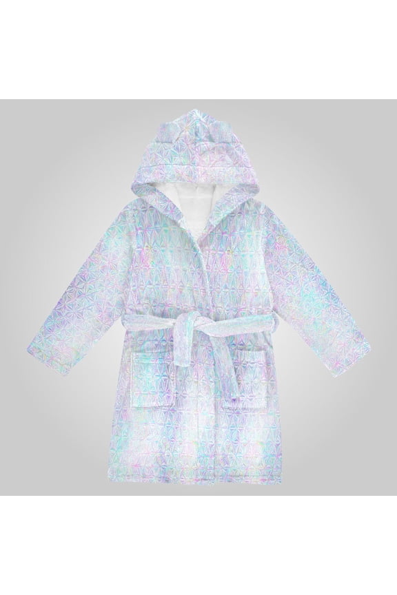 Hooded Fleece Bathrobe with Removable Belt and Pockets Soft and Absorbent for Home, Pool, Beach, Halloween, and Christmas Wear Pastel Prism Star Pattern