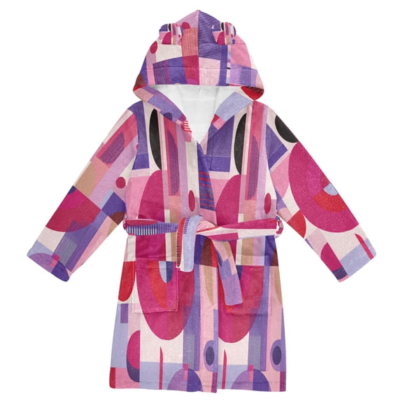 RMDQTR Hooded Fleece Bathrobe with Removable Belt and Pockets Soft and Absorbent for Home, Pool, Beach, Halloween, and Christmas Wear Pink and Purple Record Pattern