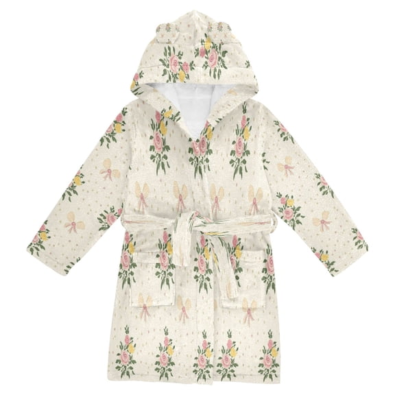 RMDQTR Hooded Fleece Bathrobe with Removable Belt and Pockets Soft and Absorbent for Home, Pool, Beach, Halloween, and Christmas Wear Pink and Yellow Roses