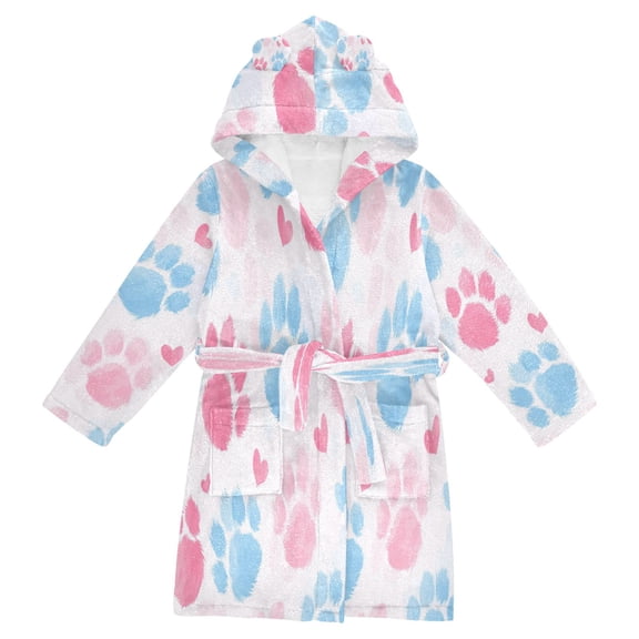 RMDQTR Hooded Fleece Bathrobe with Removable Belt and Pockets Soft and Absorbent for Home, Pool, Beach, Halloween, and Christmas Wear Plush Dog Paw Print Pattern