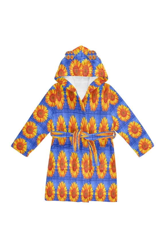 Hooded Fleece Bathrobe with Removable Belt and Pockets Soft and Absorbent for Home, Pool, Beach, Halloween, and Christmas Wear Quilted Seamless Sunflowers Pattern