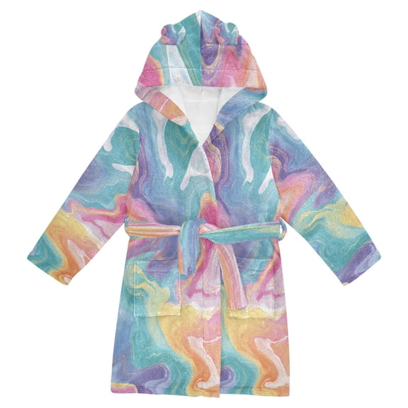 RMDQTR Hooded Fleece Bathrobe with Removable Belt and Pockets Soft and Absorbent for Home, Pool, Beach, Halloween, and Christmas Wear Rainbow-colored Twists